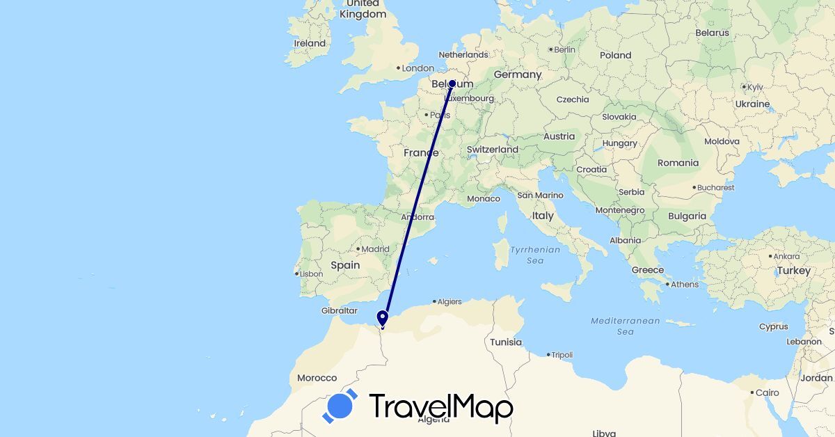 TravelMap itinerary: driving in Belgium, Algeria (Africa, Europe)